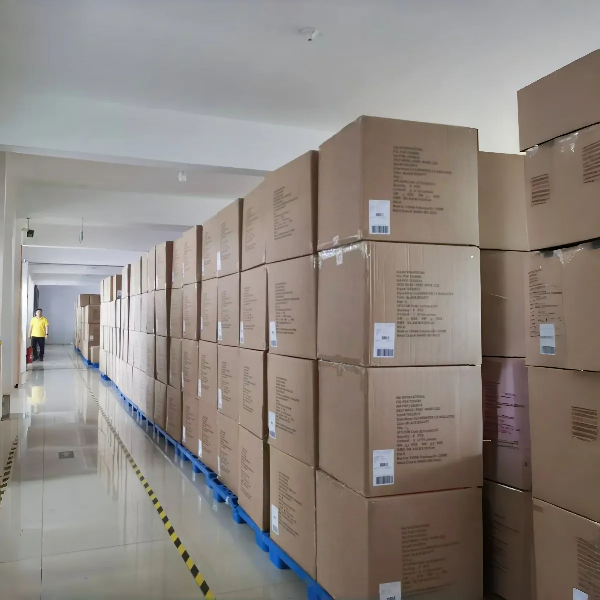 Packed cartons in the company storage area